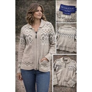 Pendleton Sweater SZ S Wool Alpaca Blend Alpine Classic Winter Design Full Zip